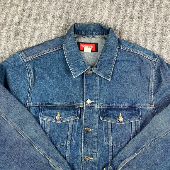 Wrangler Hero Denim Jacket Mens L Blue Jean Button-Up Vintage Classic Trucker - Picture 2 of 9